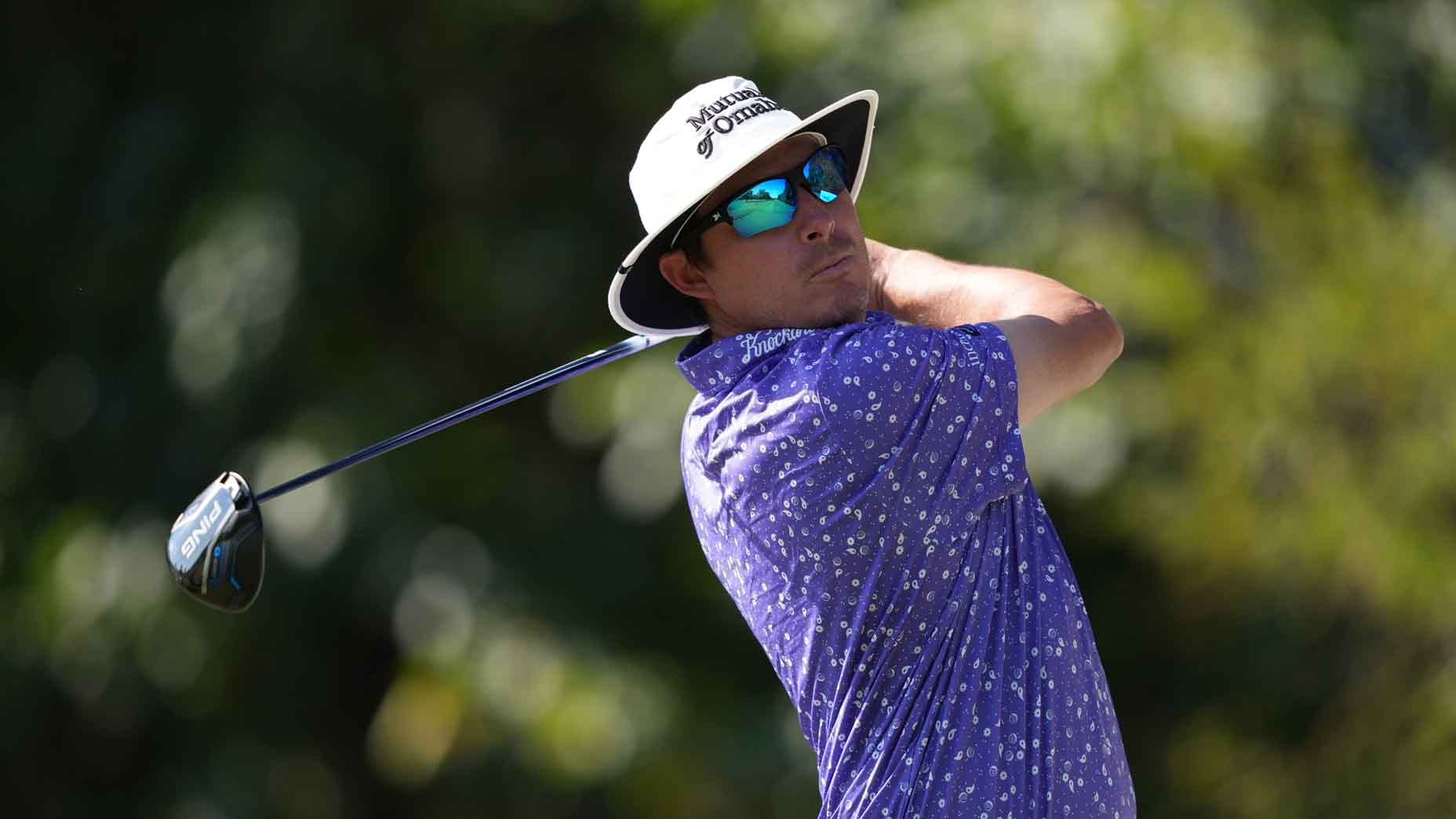 Joel Dahmen hits a tee shot during the Baycurrent Classic