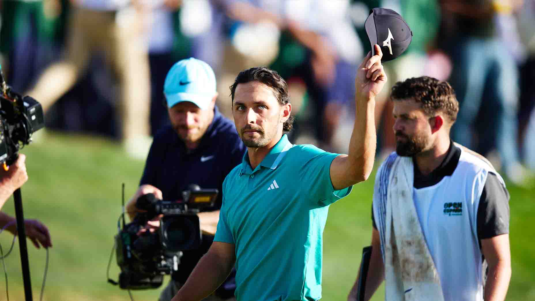 Marco Penge celebrates winning the Spanish Open