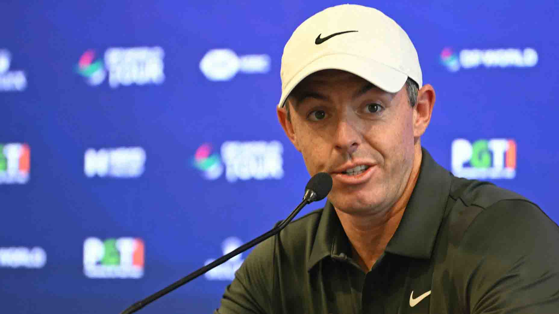 Rory McIlroy speaks at the DP World India Championship