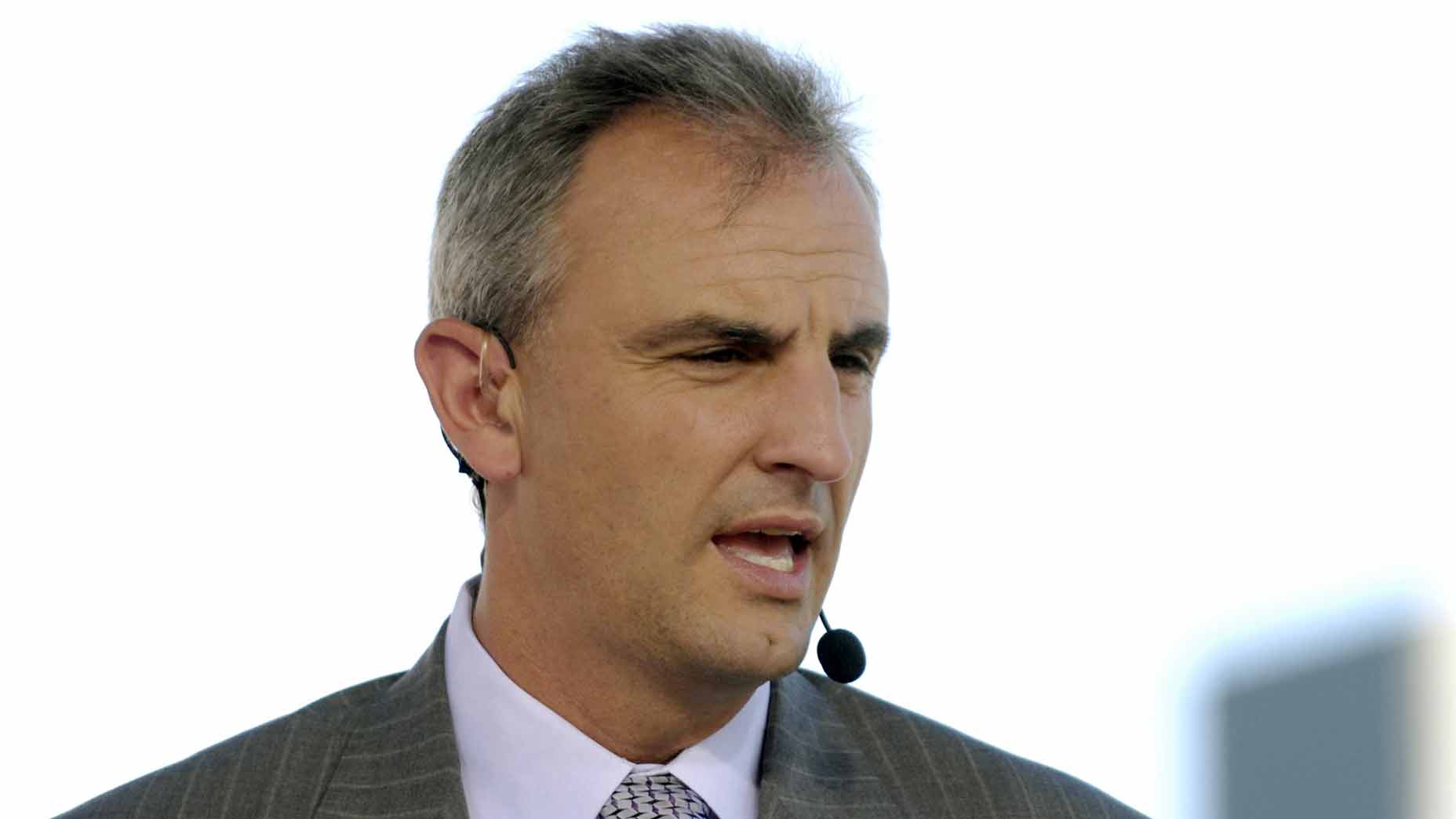 Trey Wingo of ESPN comments during Class of 2008 Pro Football Hall of Fame Enshrinement Ceremonies at Fawcett Stadium on August 2, 2008 in Canton, Ohio.