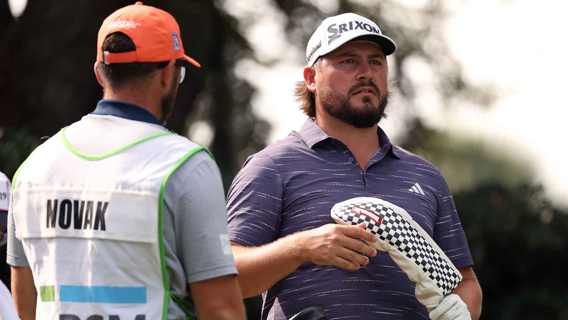 Andrew Novak of the United States looks on from the second tee during the second round of The RSM Classic 2025 at Sea Island Resort Plantation Course on November 21, 2025 in St Simons Island, Georgia.
