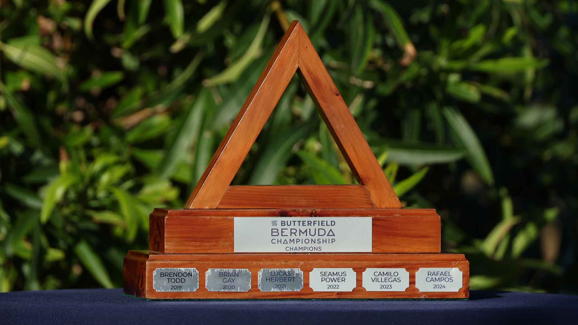 A detailed view of the Champions trophy during the first round of the Butterfield Bermuda Championship 2025 at Port Royal Golf Course on November 13, 2025 in Southampton, Bermuda. (Photo by Mike Mulholland/Getty Images)