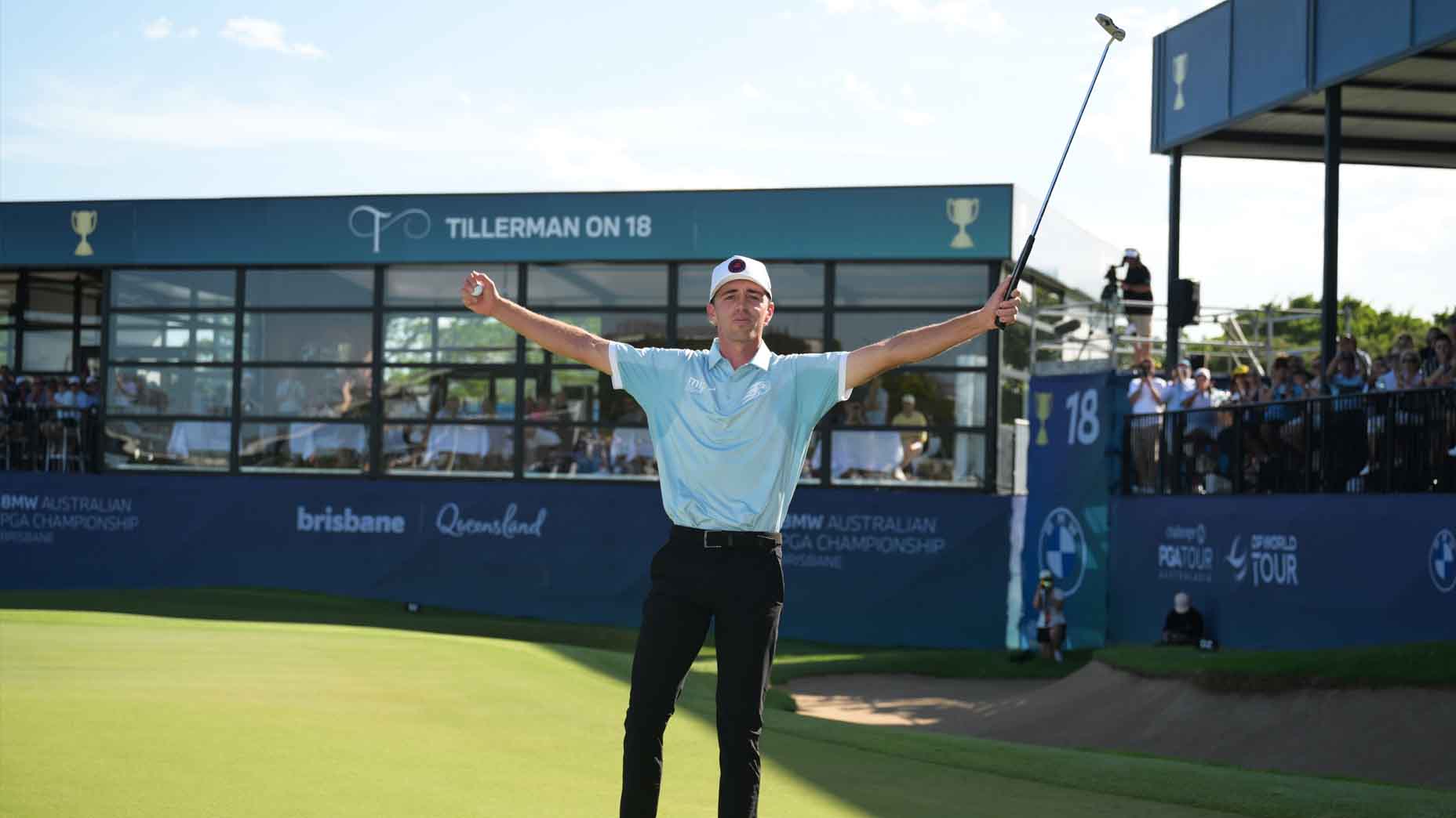 David Puig celebrates winning the BMW Australian PGA Championship