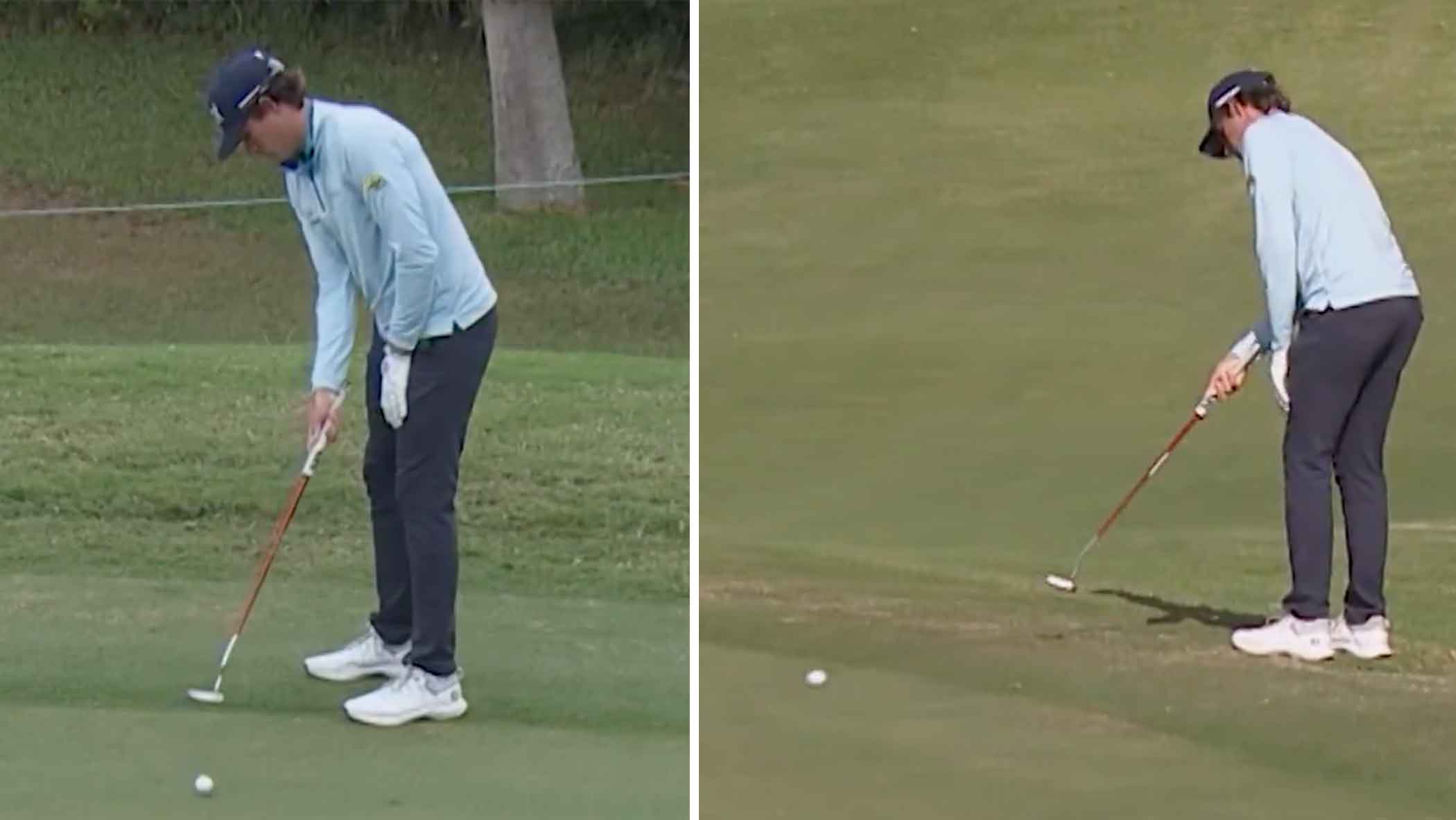 PGA Tour pro adam schenk putting one-handed at bermuda open