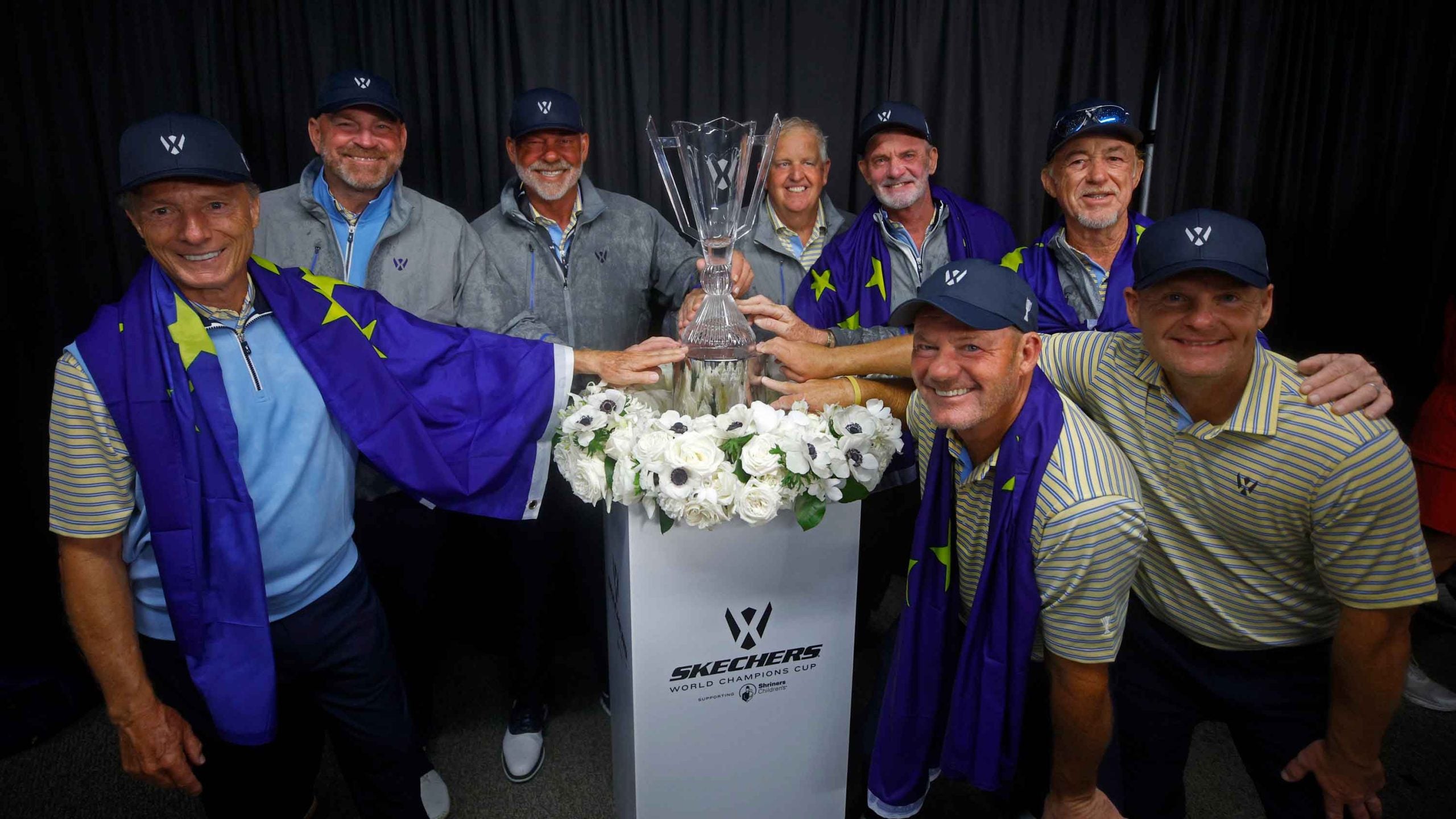 Members of Team Europe celebrate winning the Skechers World Champions Cup supporting Shriners Children's 2025 at Feather Sound Country Club