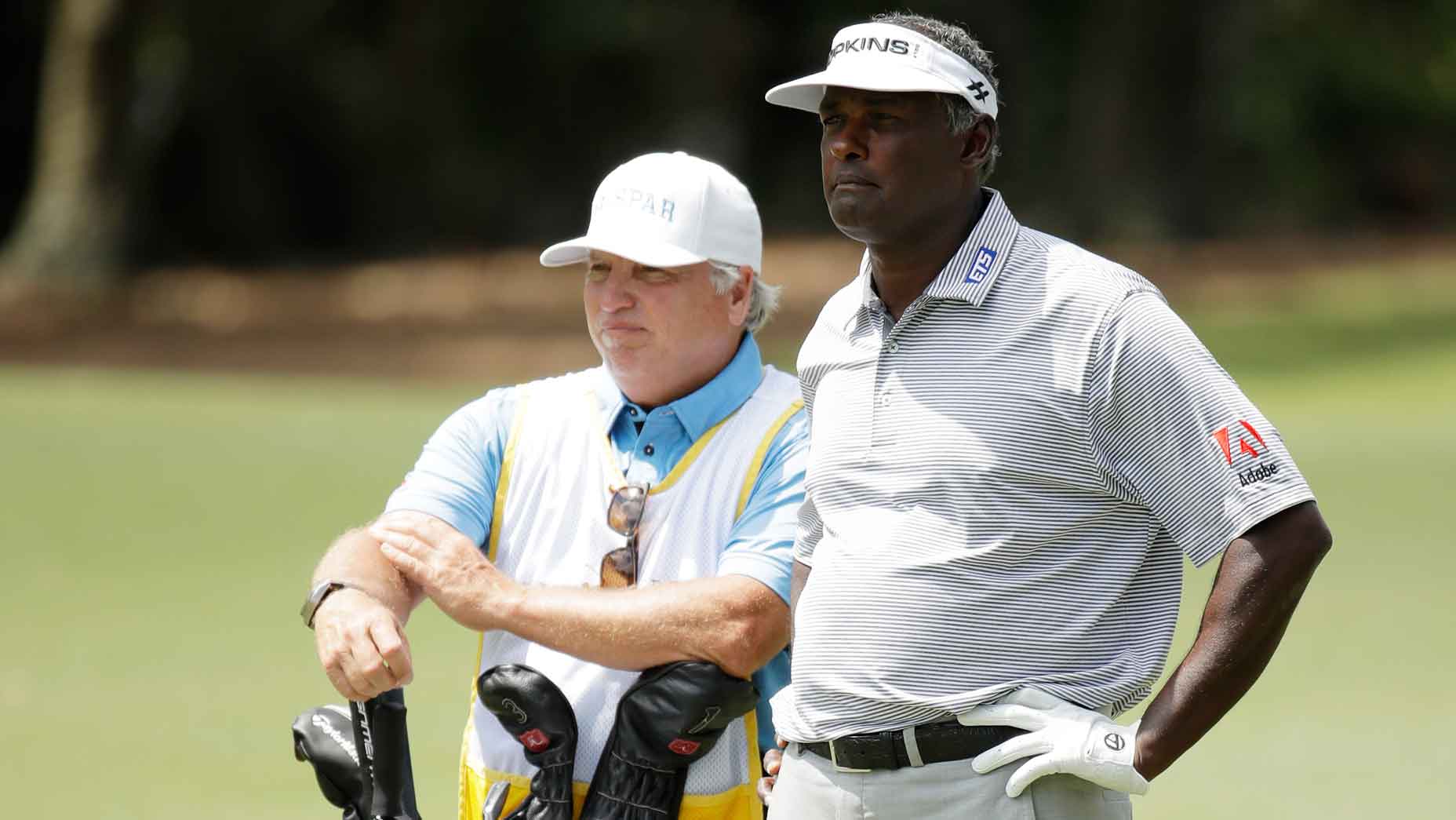 Vijay Singh of Fiji prepares to play on the second hole during the third round of THE PLAYERS Championship at the Stadium course at TPC Sawgrass on May 13, 2017 in Ponte Vedra Beach, Florida. (