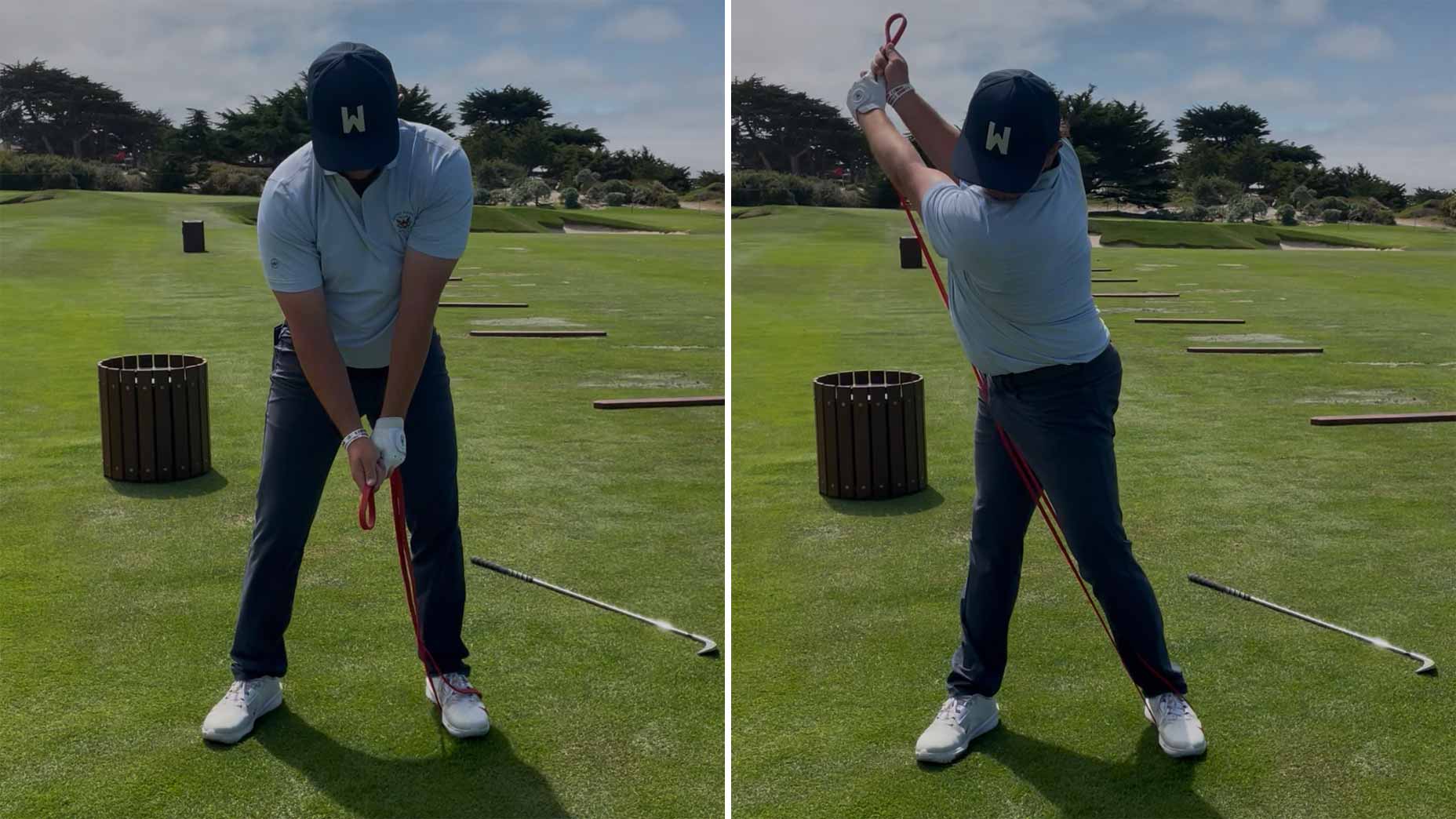 jase summy works on swing with resistance band