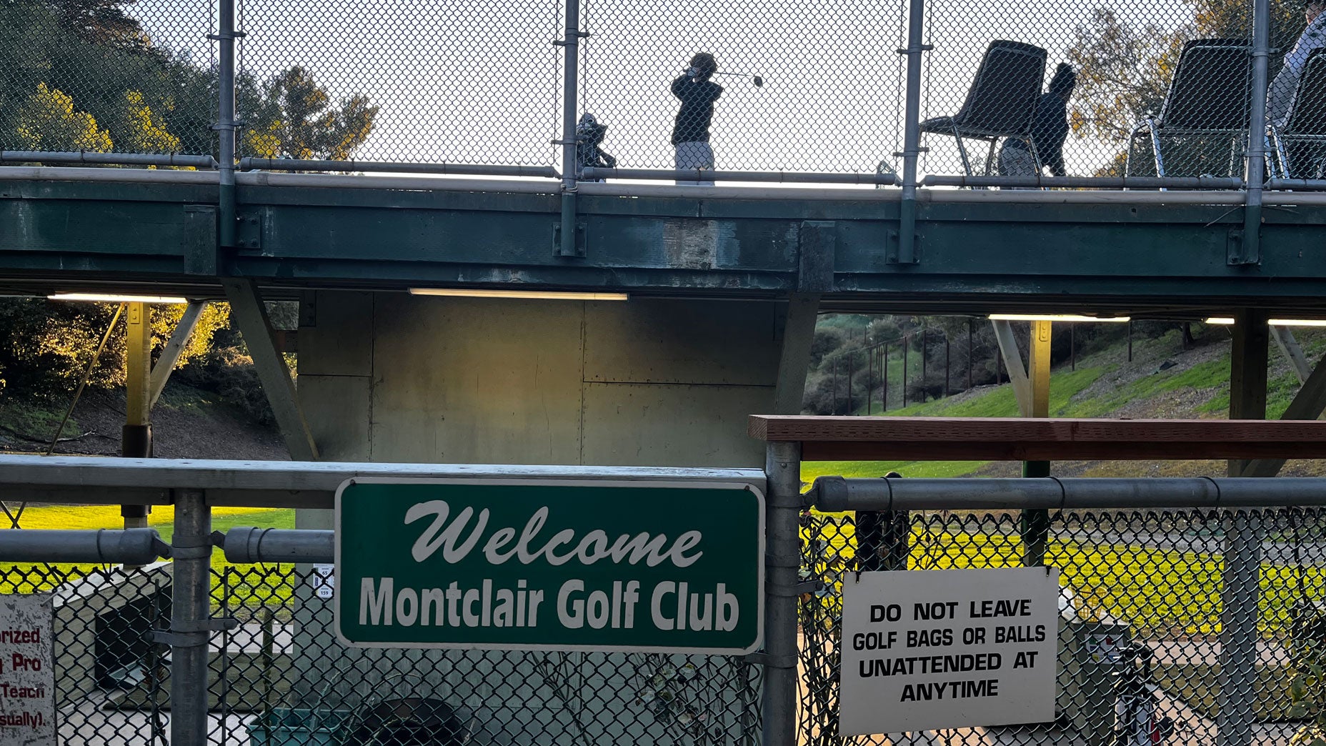 The double-decker wooden hitting bays at Montclair Golf Course
