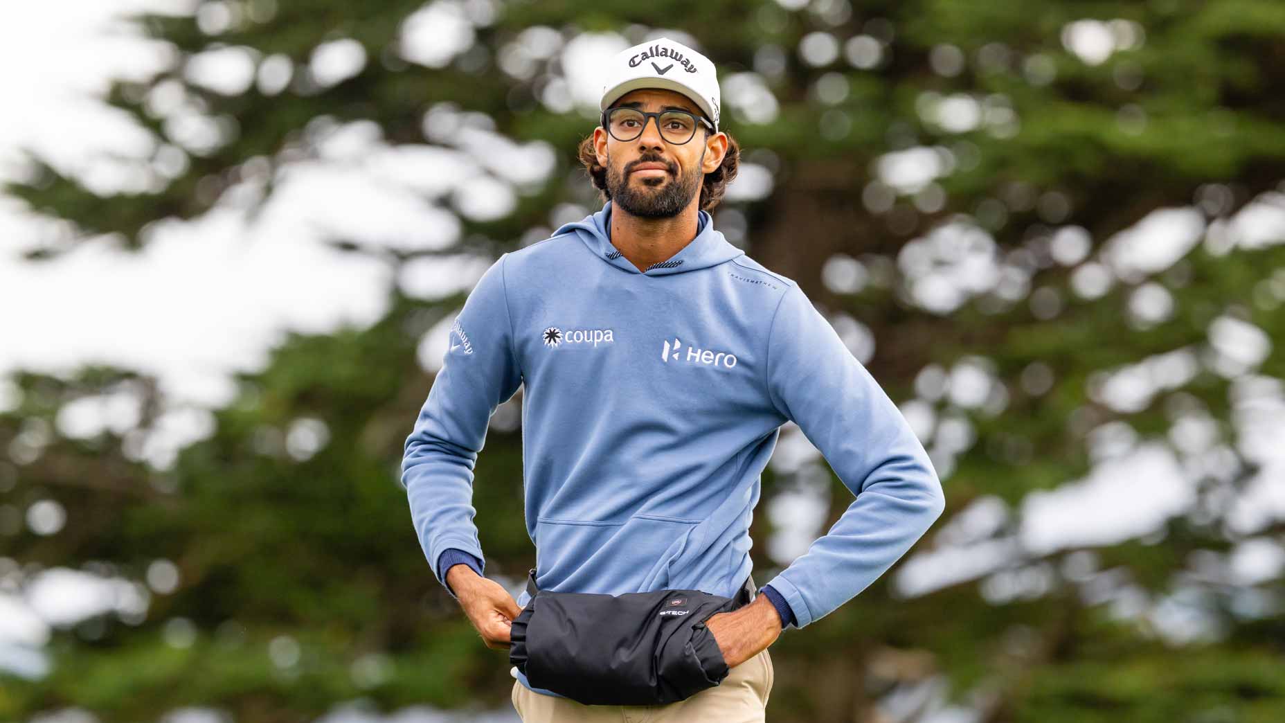 Akshay Bhatia of the United States looks on at the 18th hole during the final round of the AT&T Pebble Beach Pro-Am 2026 on February 15, 2026 at Pebble Beach Golf Links in Pebble Beach, CA.