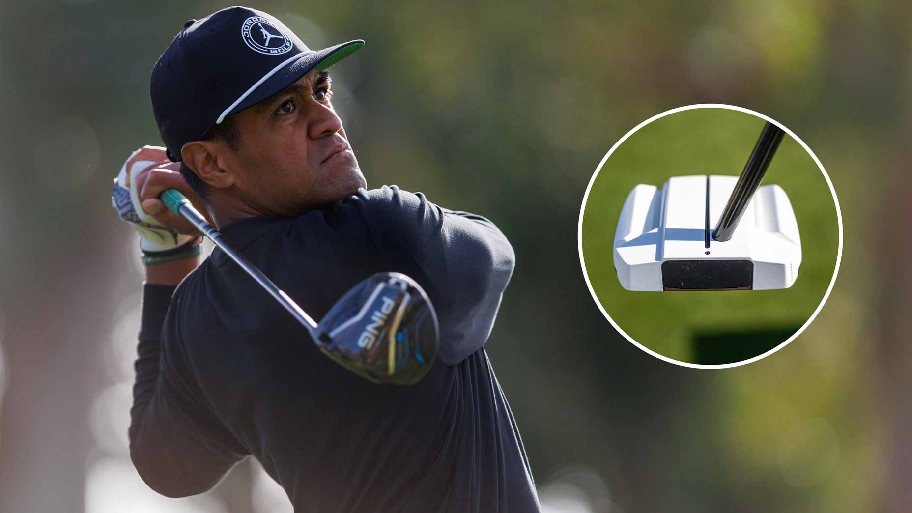 Tony Finau of the United States watche this tee shot on the ninth hole during round one of the Genesis Invitational at The Riviera Country Club on February 19, 2026 in Pacific Palisades, California. (Photo by Eric Brown Jr./ISI Photos/ISI Photos via Getty Images).