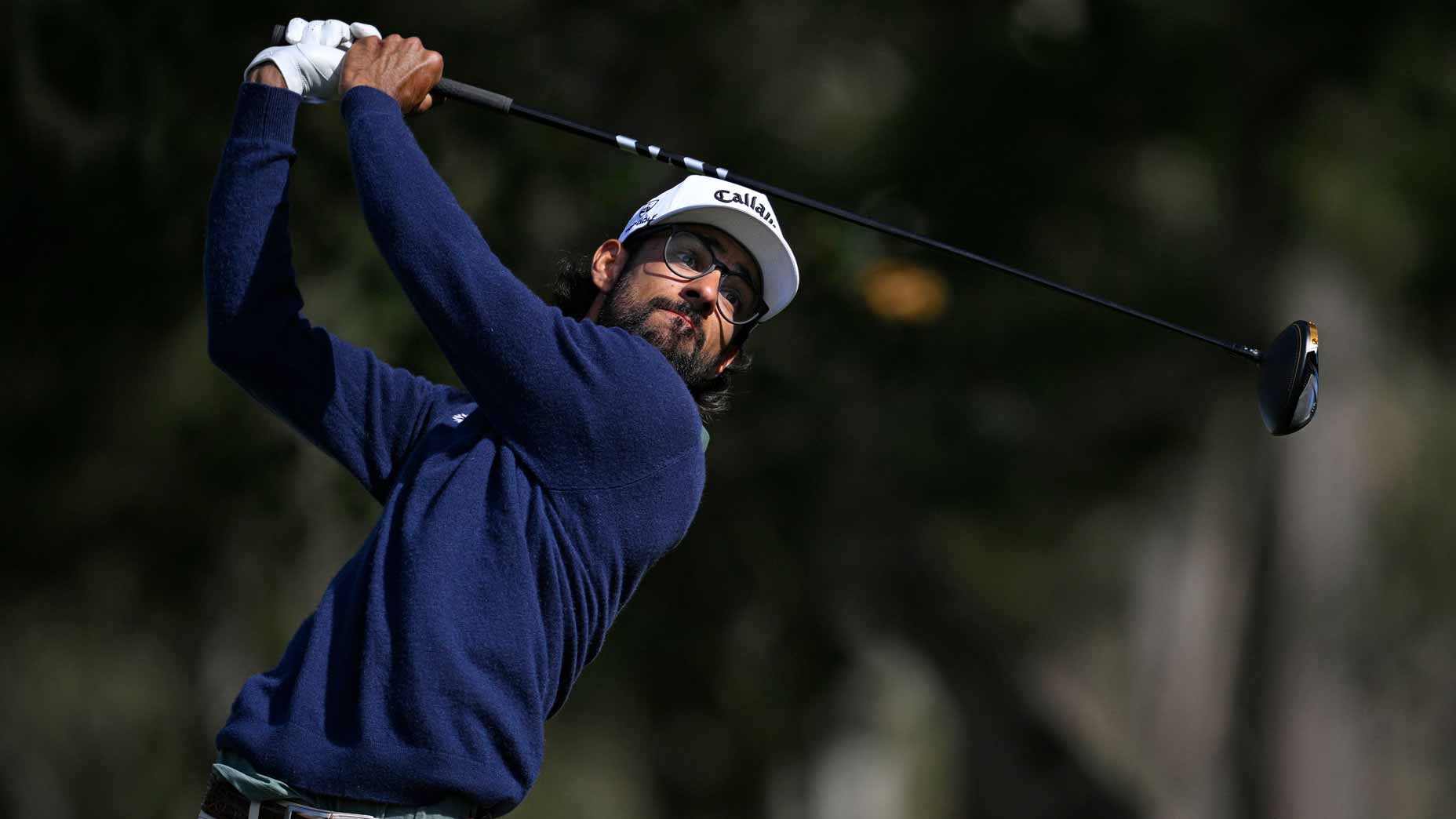 2026 AT&T Pebble Beach Pro-Am Saturday TV coverage: Akshay Bhatia plays a shot at Pebble Beach.