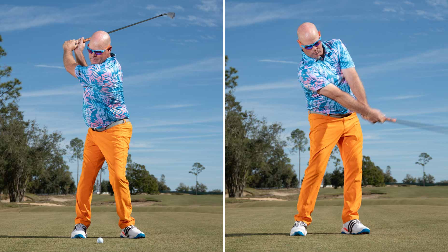 ea tischler demonstrates swing drill in two separate frames