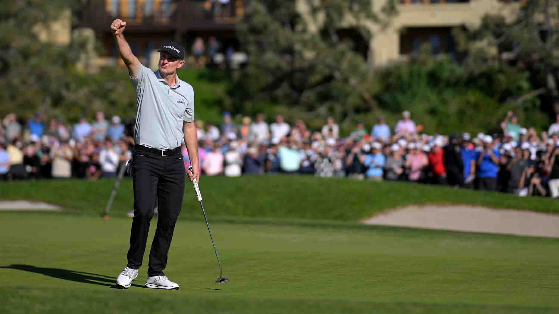Justin Rose reacts to winning the Farmers Insurance Open