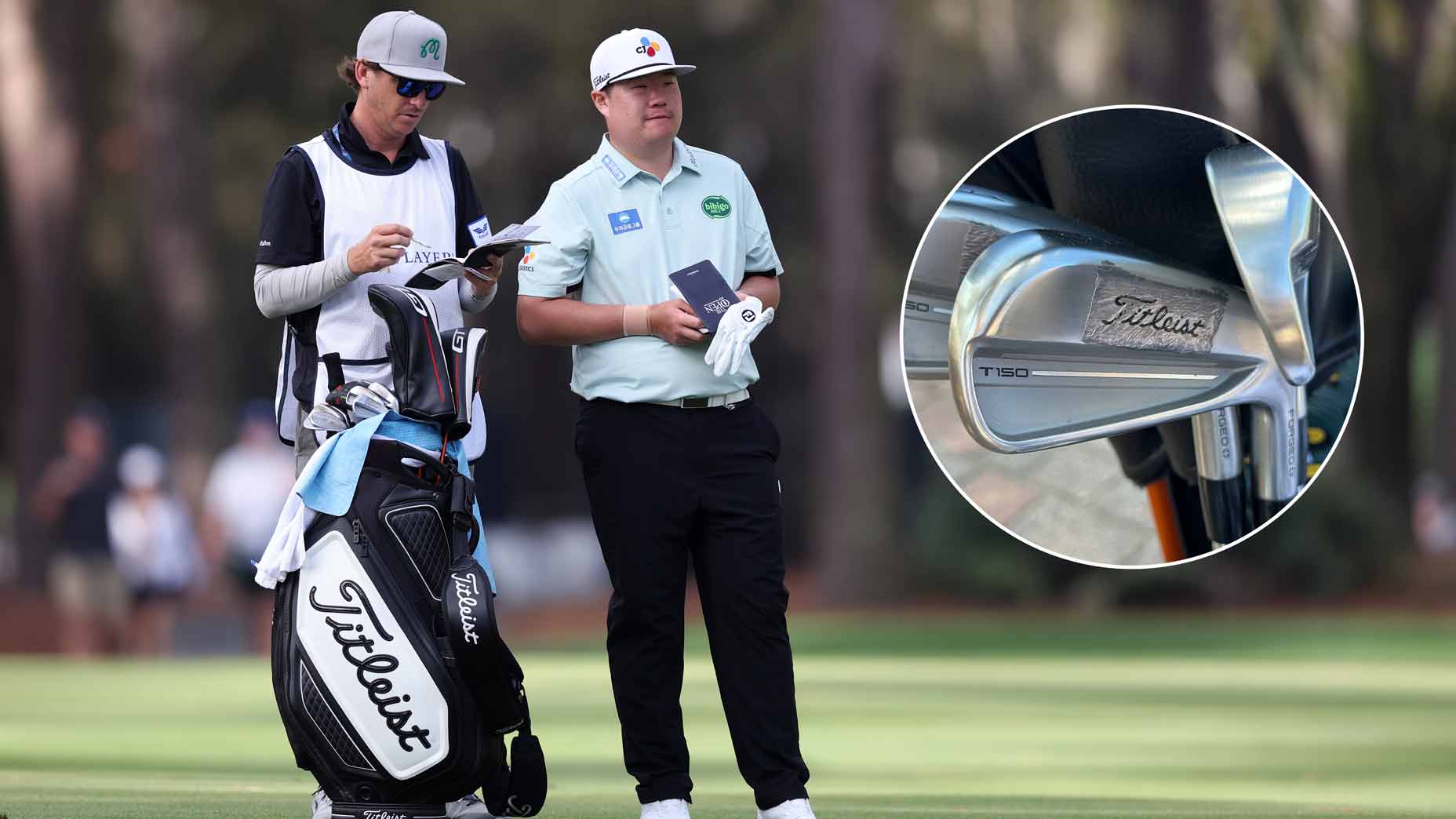 Sungjae Im of South Korea prepares for a shot with his caddie on the tenth hole during the first round of THE PLAYERS Championship 2026 at THE PLAYERS Stadium course at TPC Sawgrass on March 12, 2026 in Ponte Vedra Beach, Florida.