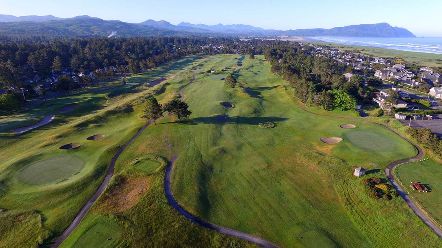 An aerial view of Gearhart Golf Links in Gearhart, Ore.