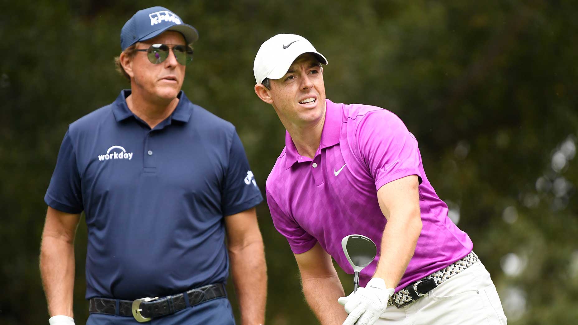 Phil Mickelson and Rory McIlroy during a 2020 Zozo Championship practice round.