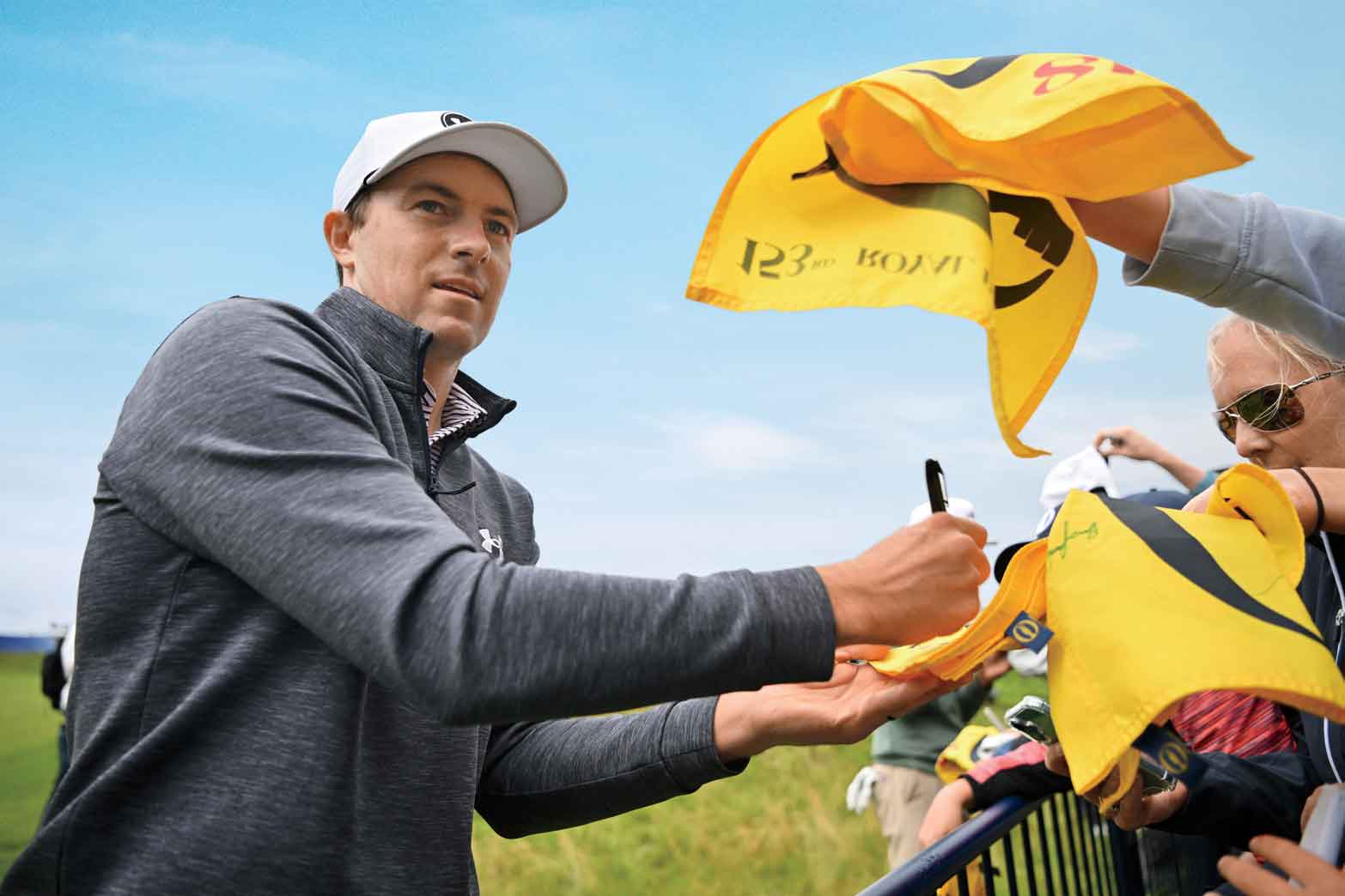 Spieth signs autographs at the 2025 Open Championship.