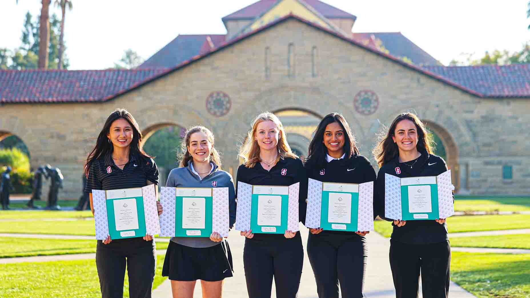 Members of the Stanford Women's Golf team with their ANWA Invitations