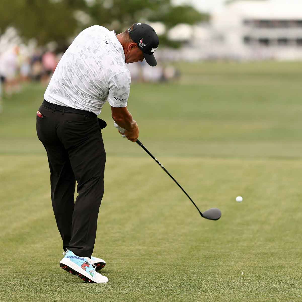 ary Woodland of the United States plays a shot from the 18th tee during the third round of the Texas Children's Houston Open 2026