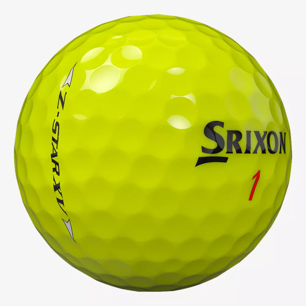 A bright yellow golf ball with dimples, featuring the brand name Srixon in black, the number 1 in red, and A.Z. Star II in black text on the side—an ideal pick among the best golf balls 2026.