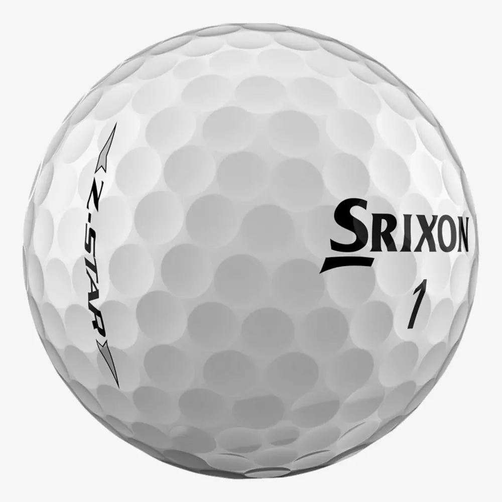 A close-up of a white Srixon golf ball with dimples, featuring the text SRIXON, the number 1, and Z-STAR printed in black—perfect for golfers searching for peak performance and the best golf shoes 2026.