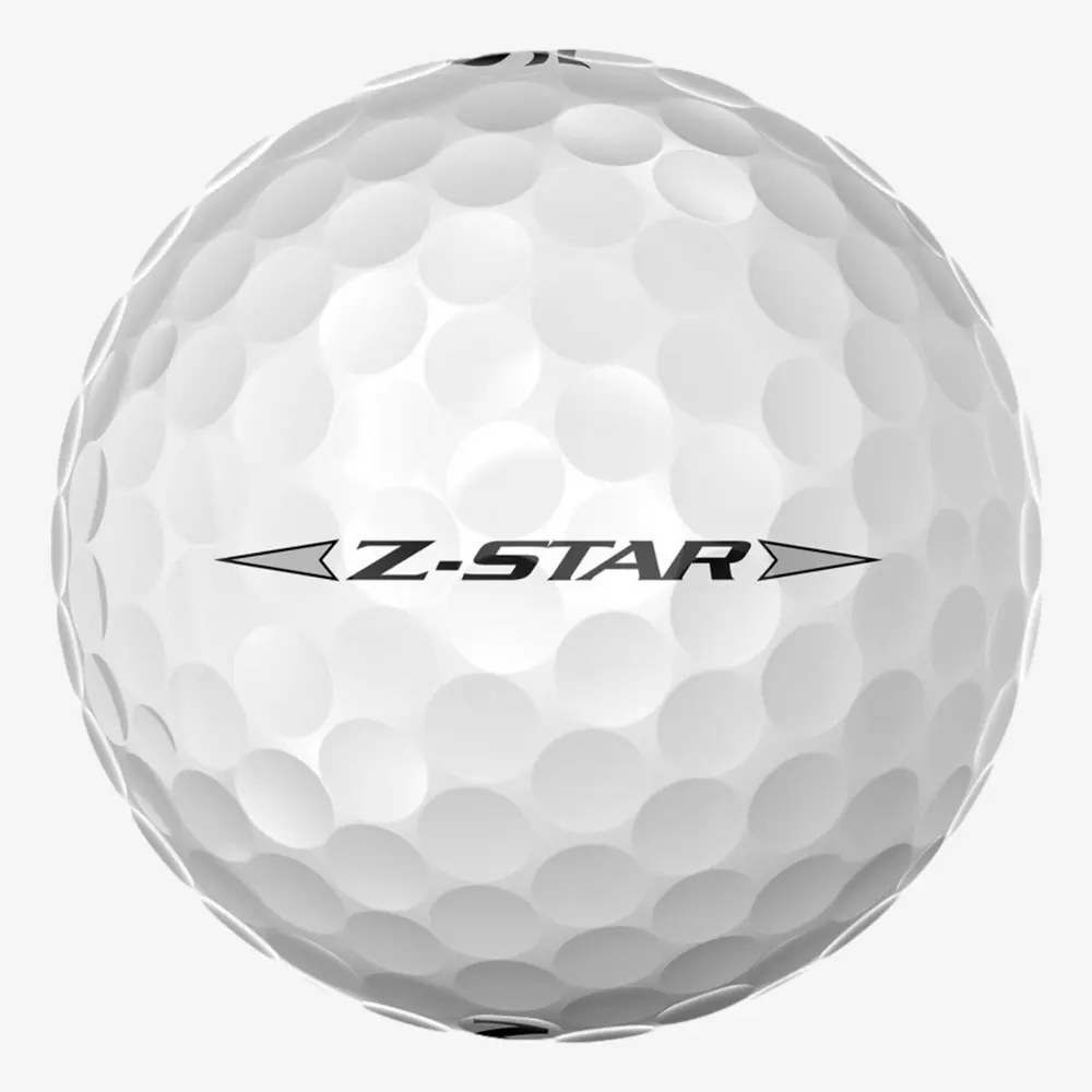 A close-up of a white golf ball with the brand name Z-STAR printed in black letters across the center. The dimples on the ball’s surface are clearly visible—perfect for players searching for performance gear like the best golf shoes 2026.
