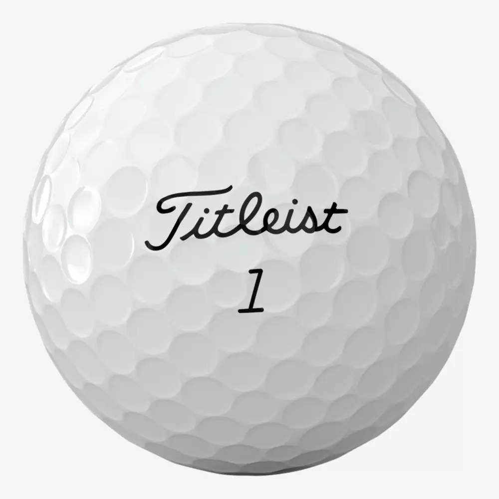 A white golf ball with dimples, featuring the word Titleist in black script and the number 1 printed below it—an excellent pick for those seeking the best golf balls 2026.