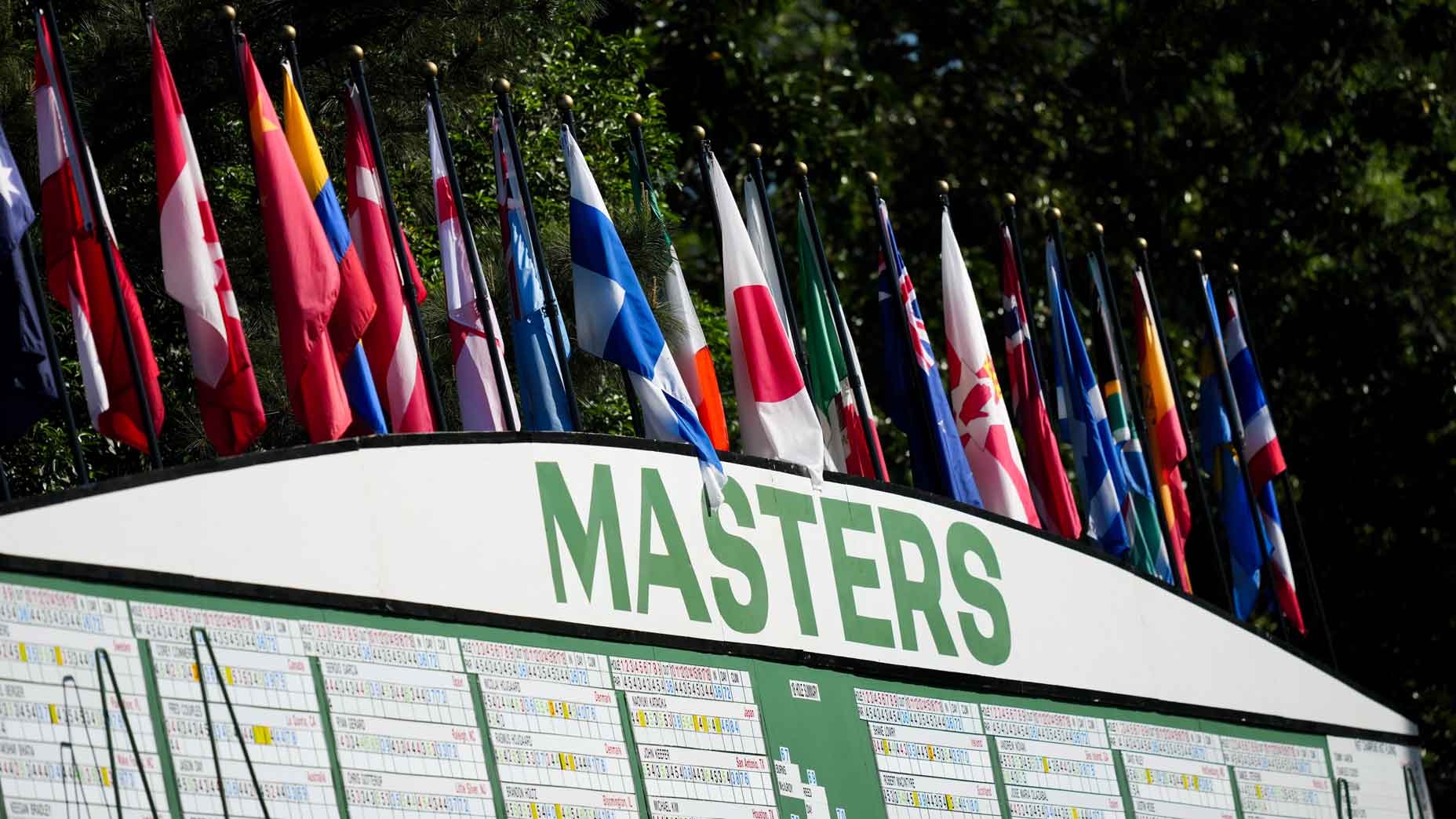 2026 Masters scoreboard pictured at Augusta National.