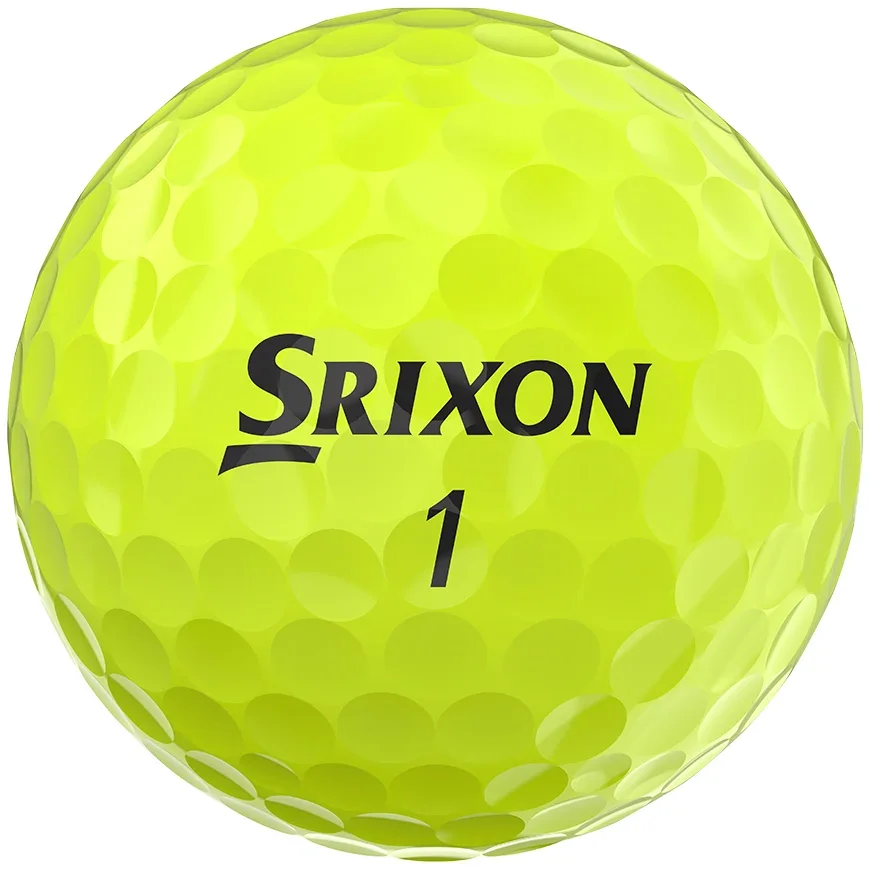A bright yellow golf ball with dimpled texture, featuring the brand name Srixon and the number 1 printed in black—perfect for pairing with the best golf shoes 2026 on your next round.