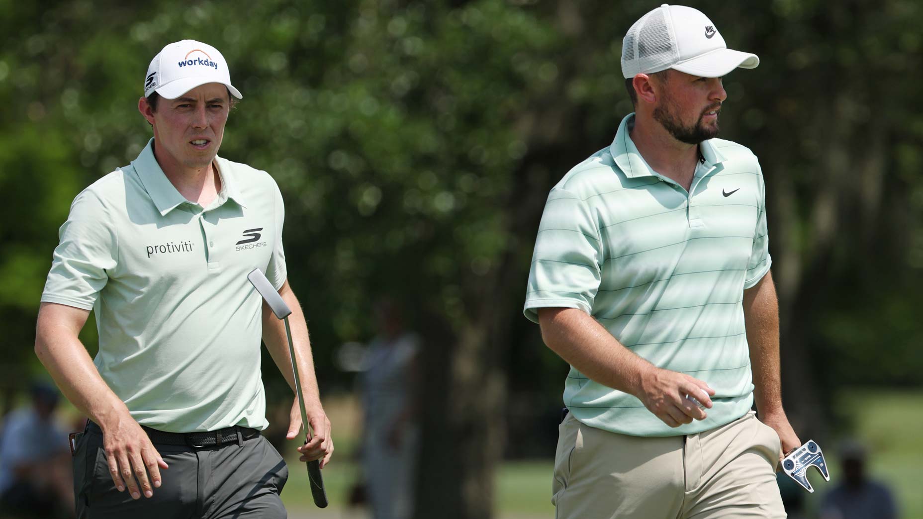 Matt Fitzpatrick (L) of England and partner Alex Fitzpatrick of England walk off of the eighth green during the final round of the Zurich Classic of New Orleans 2026 at TPC Louisiana on April 26, 2026 in Avondale, Louisiana. (Photo by Chris Graythen/Getty Images)