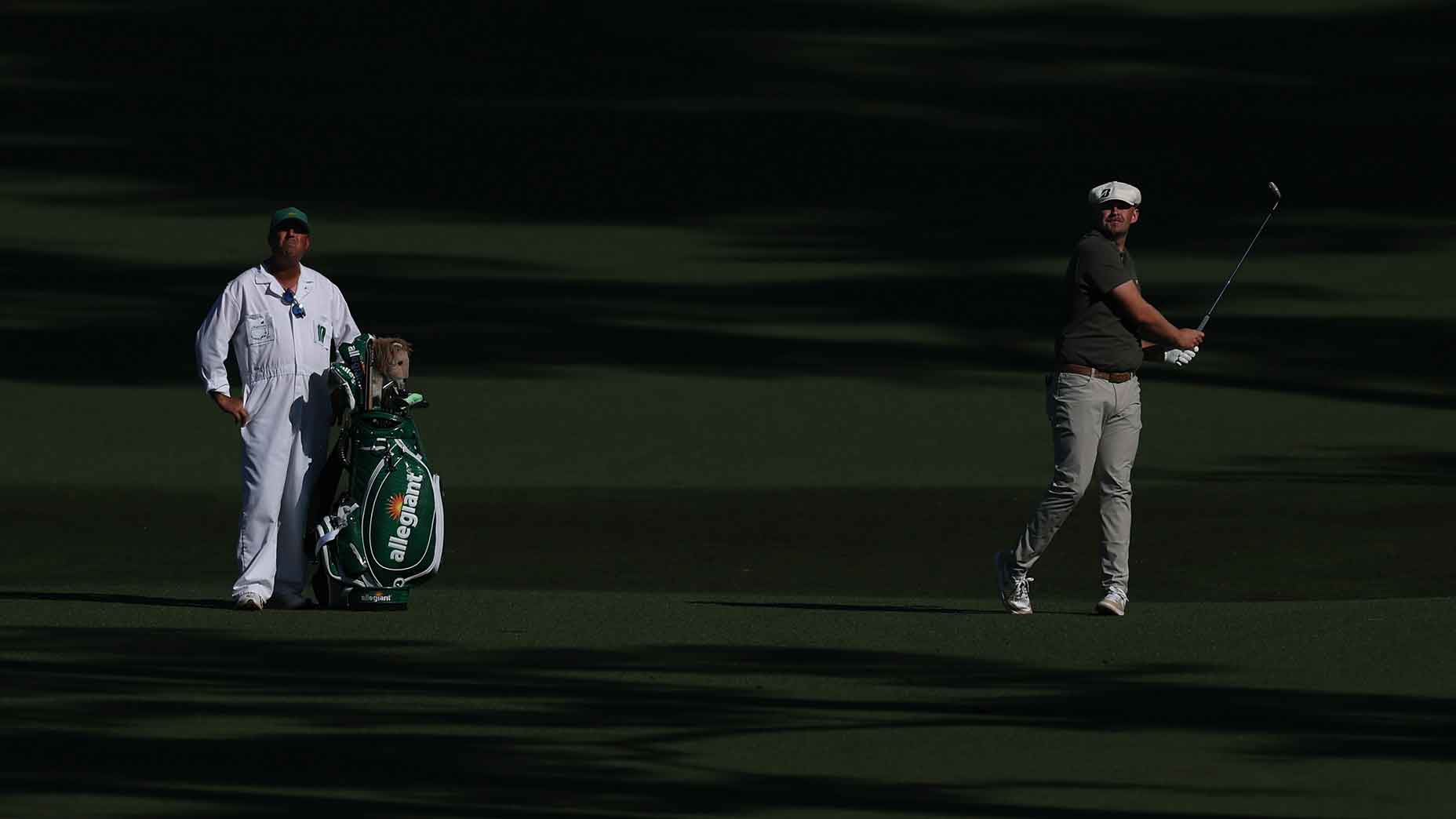 Harry Hall plays a shot during the second round of the 2026 Masters.