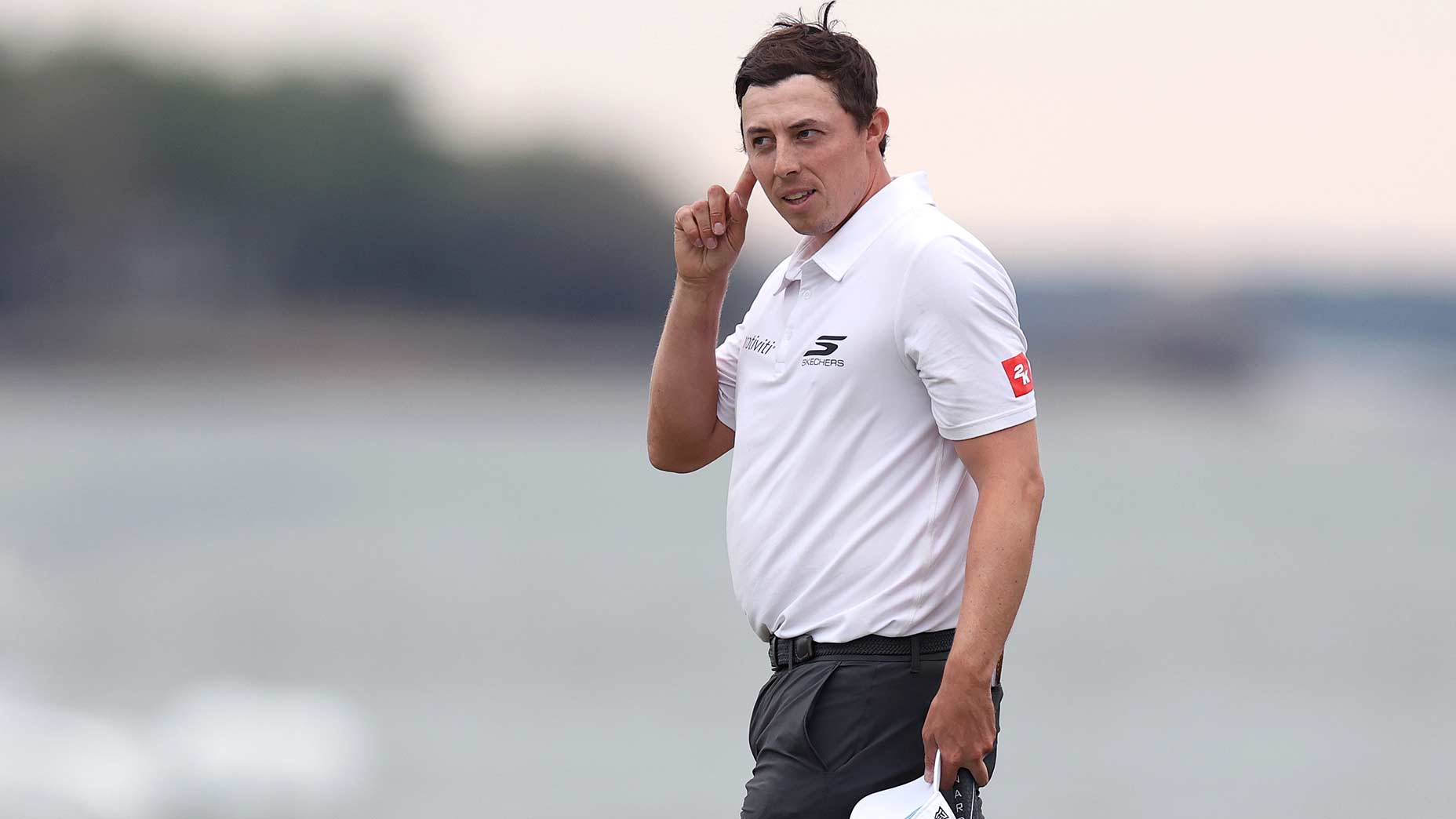 Matt Fitzpatrick gestures to the crowd after winning the RBC Heritage at Harbour Town Golf Links on Sunday.