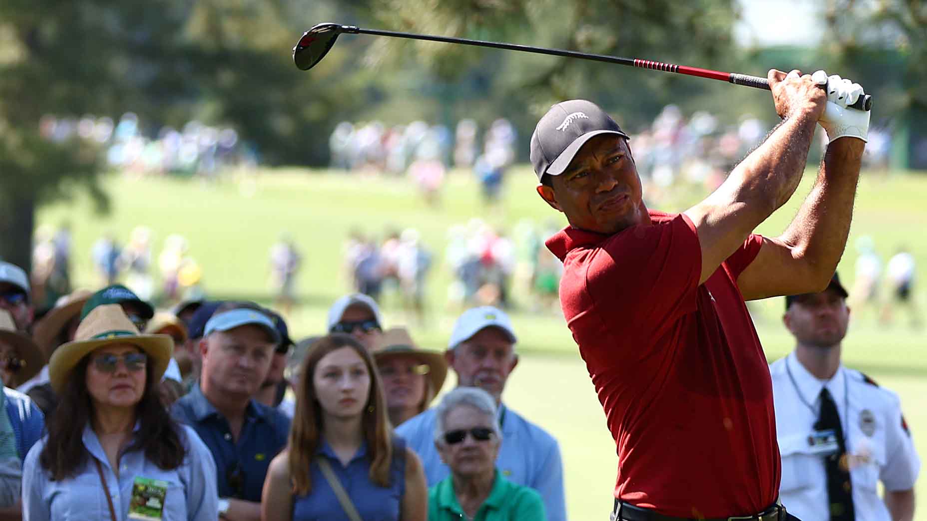 Tiger Woods hits a shot at the Masters
