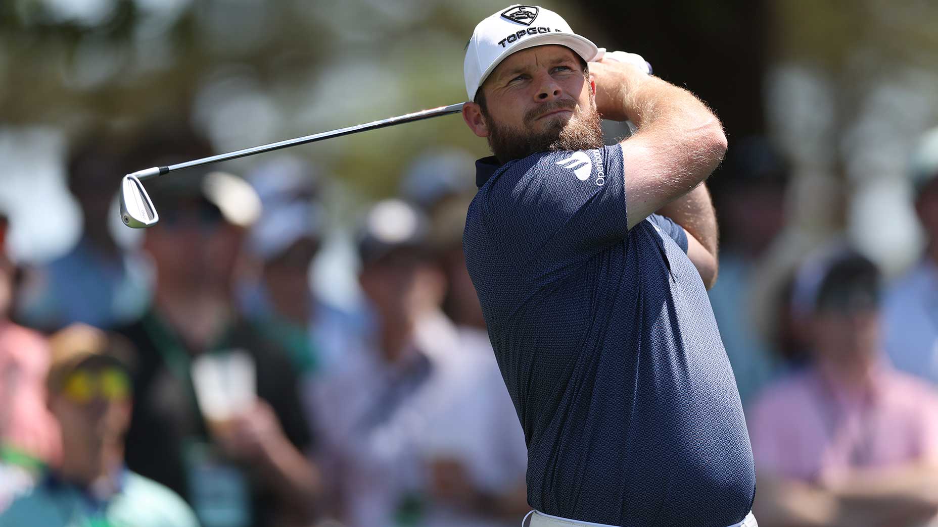 Tyrrell Hatton watches a shot during the final round of the Masters on Sunday.