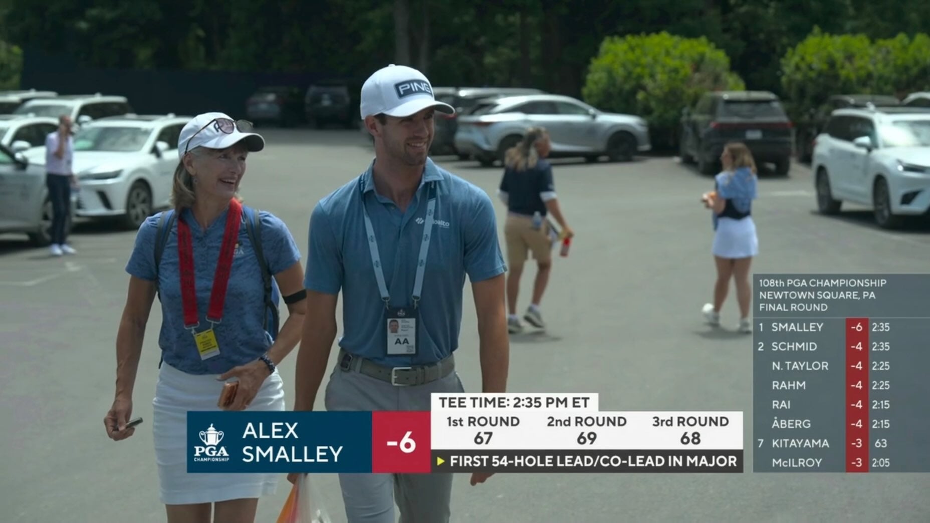 Alex Smalley and his mother Maria on Sunday at the 2026 PGA.