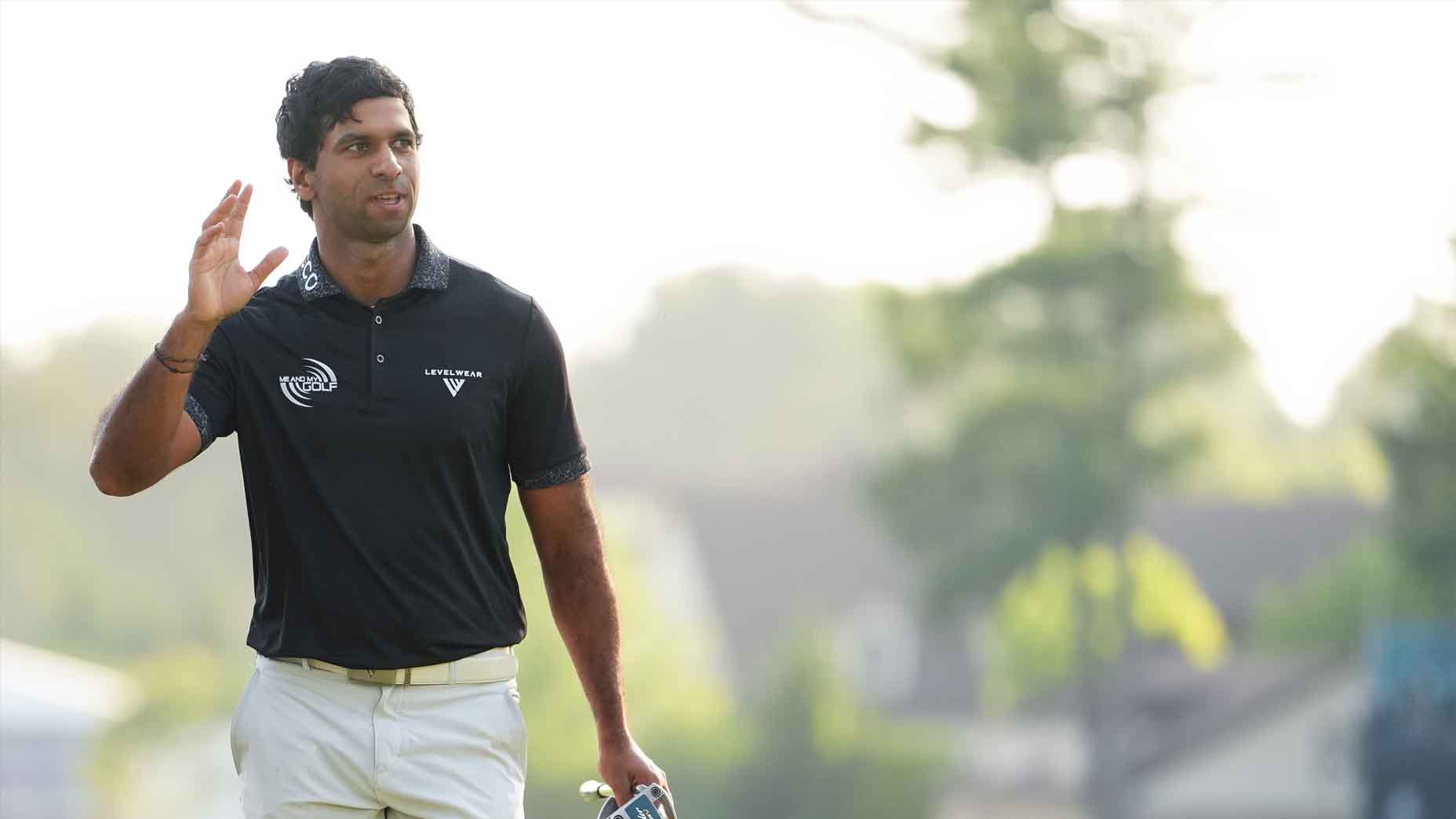 Aaron Rai gestures to the crowd at the 2026 PGA Championship