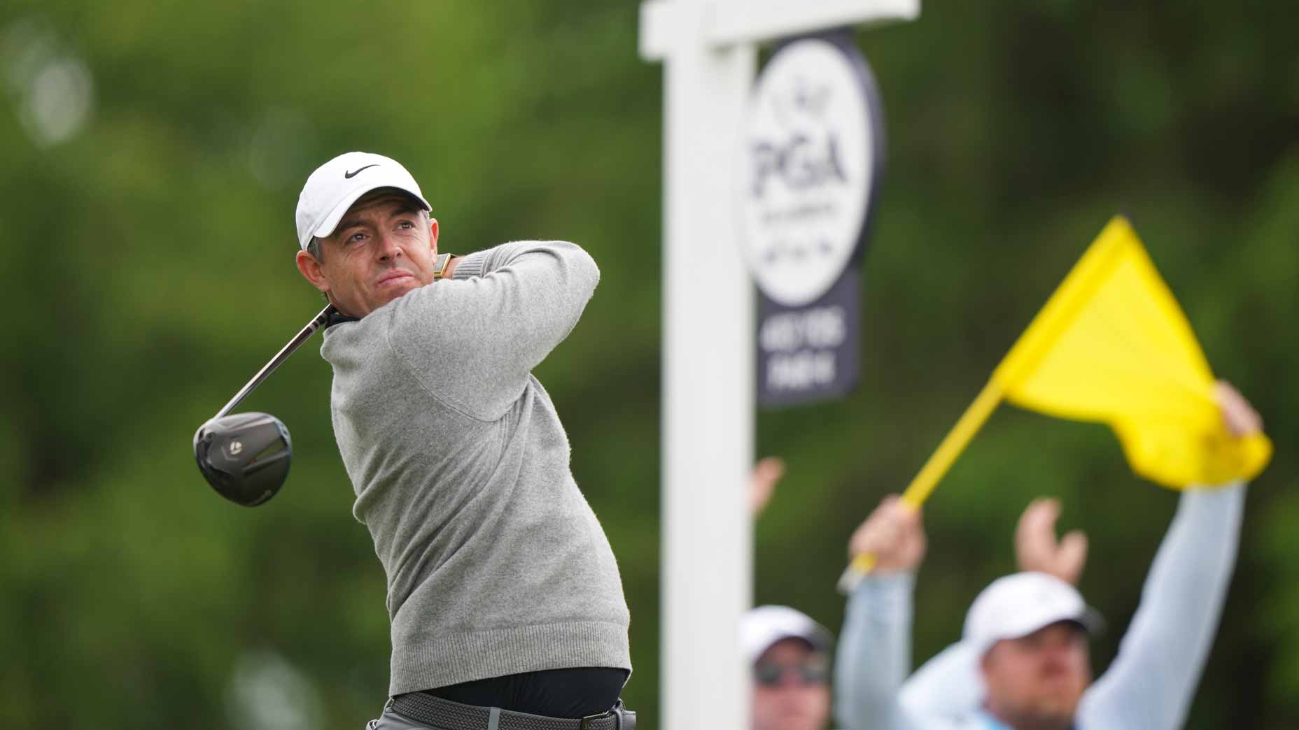 Rory McIlroy hits drive Friday at 2026 PGA Championship: Live Updates