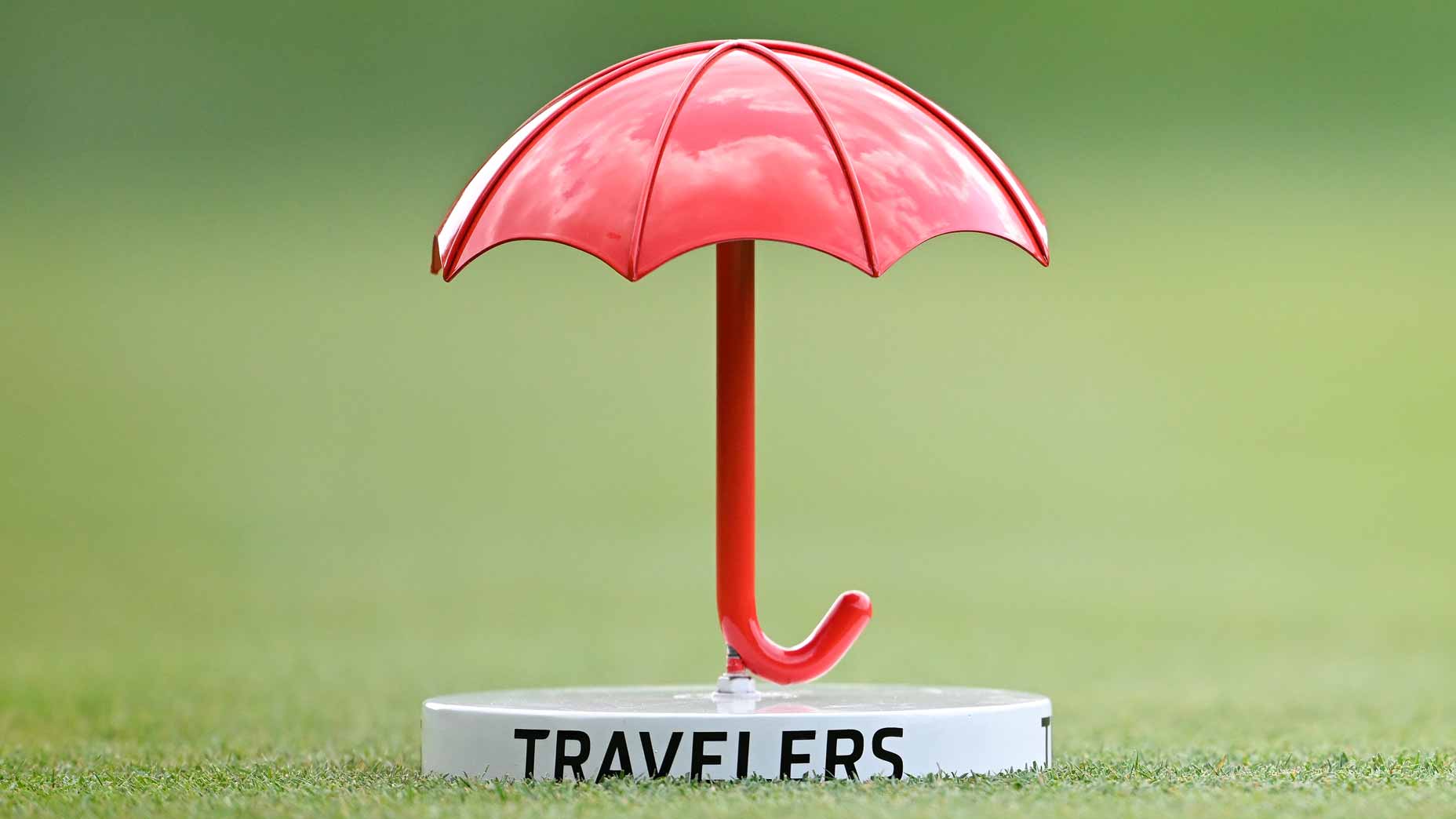 2026 Travelers Championship tee marker seen at TPC River Highlands.