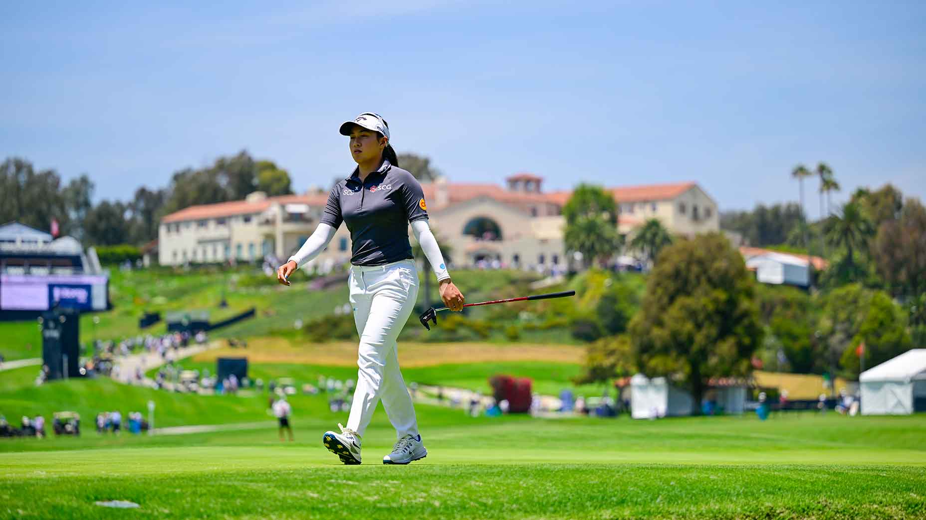 Jeeno Thitikul walks during a practice round at Riviera Country Club.