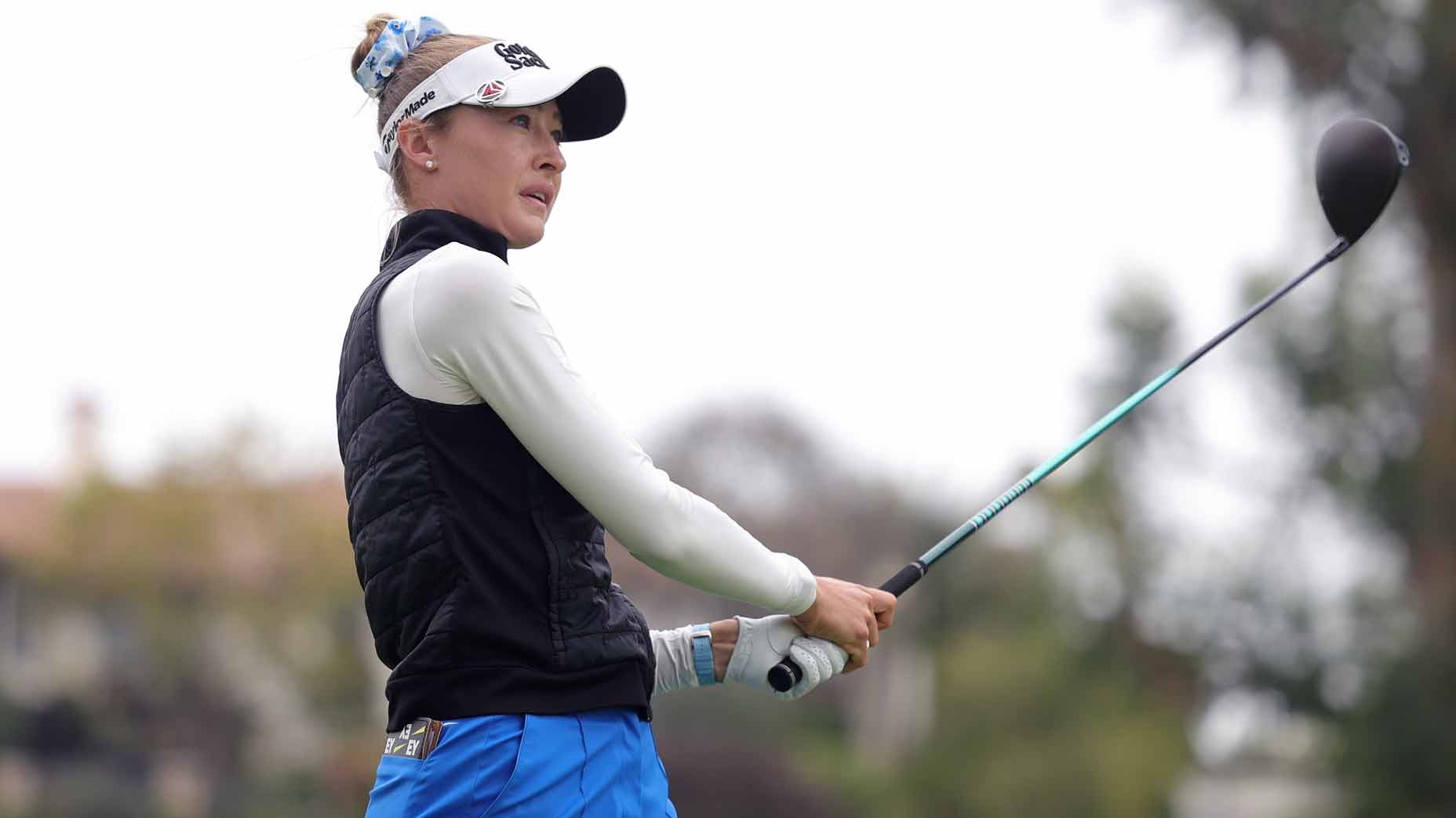 Nelly Korda hits drive on Friday at 2026 U.S. Women's Open at Riviera.