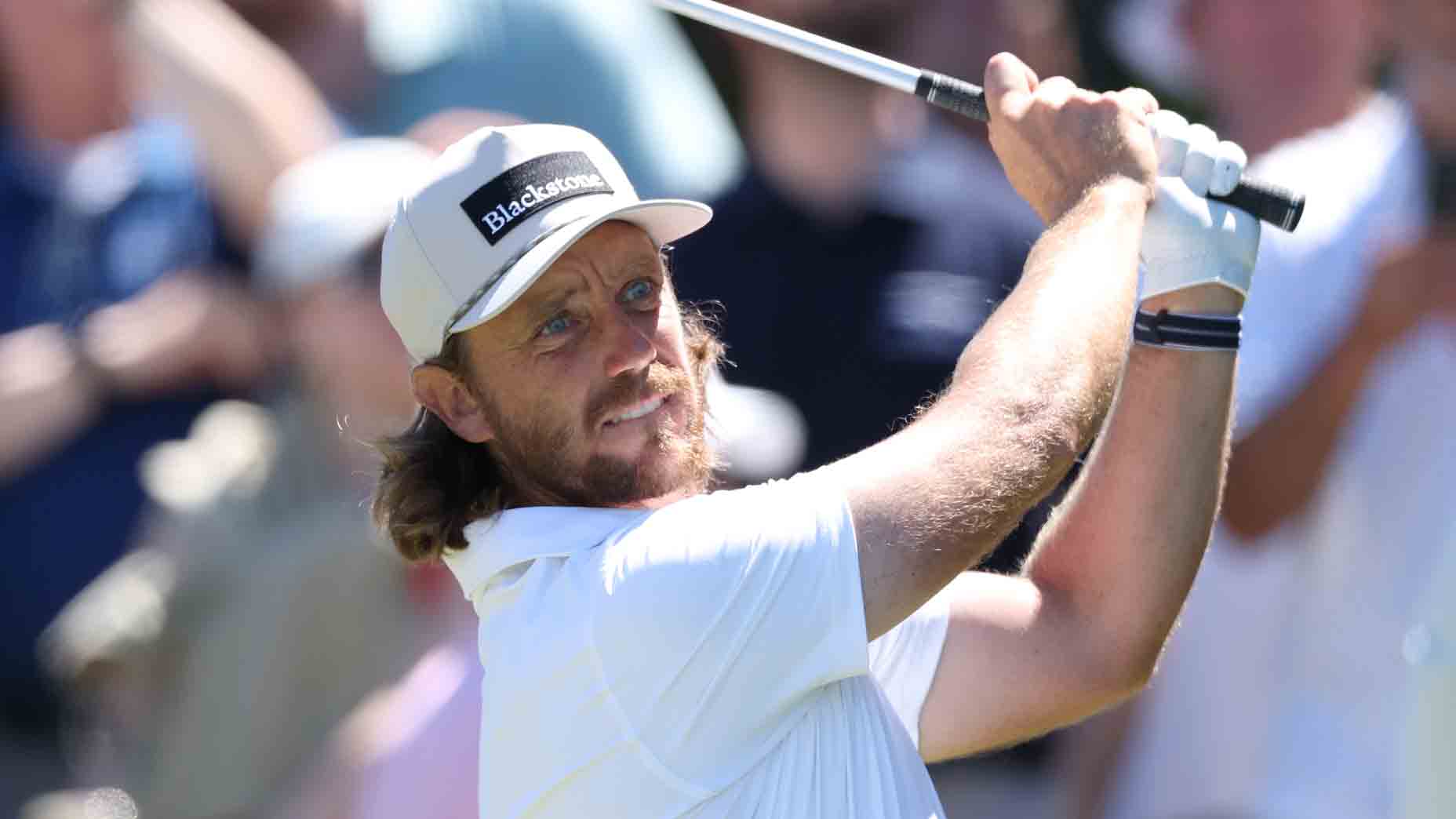 Tommy Fleetwood hits shot ahead of 2026 Open Championship.