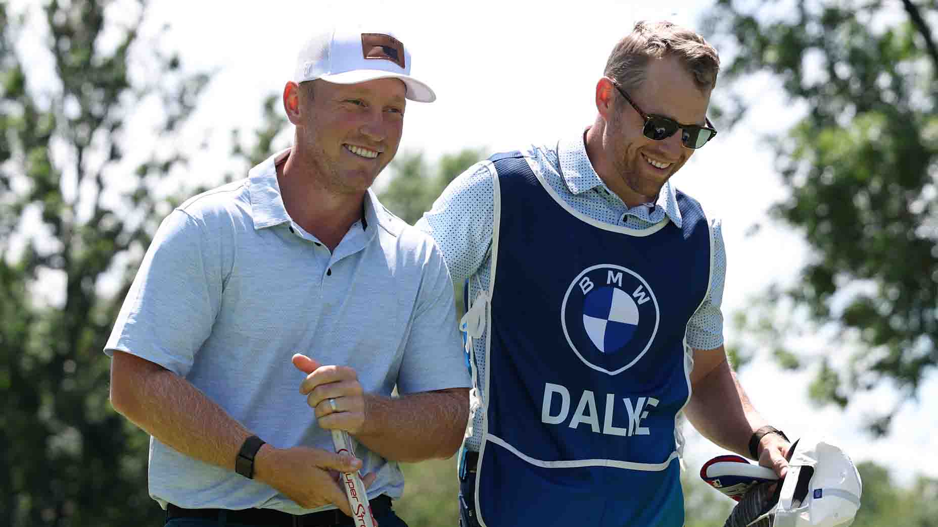 Brad Dalke reacts after finishing his round at the BMW International Open
