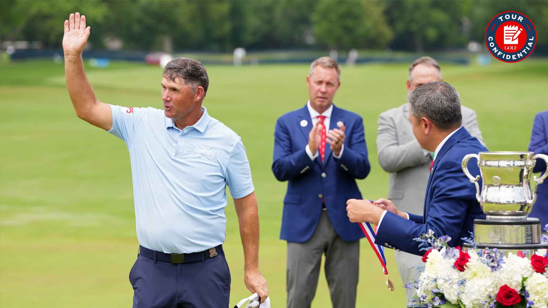 Padraig Harrington celebrates winning the U.S. Senior Open