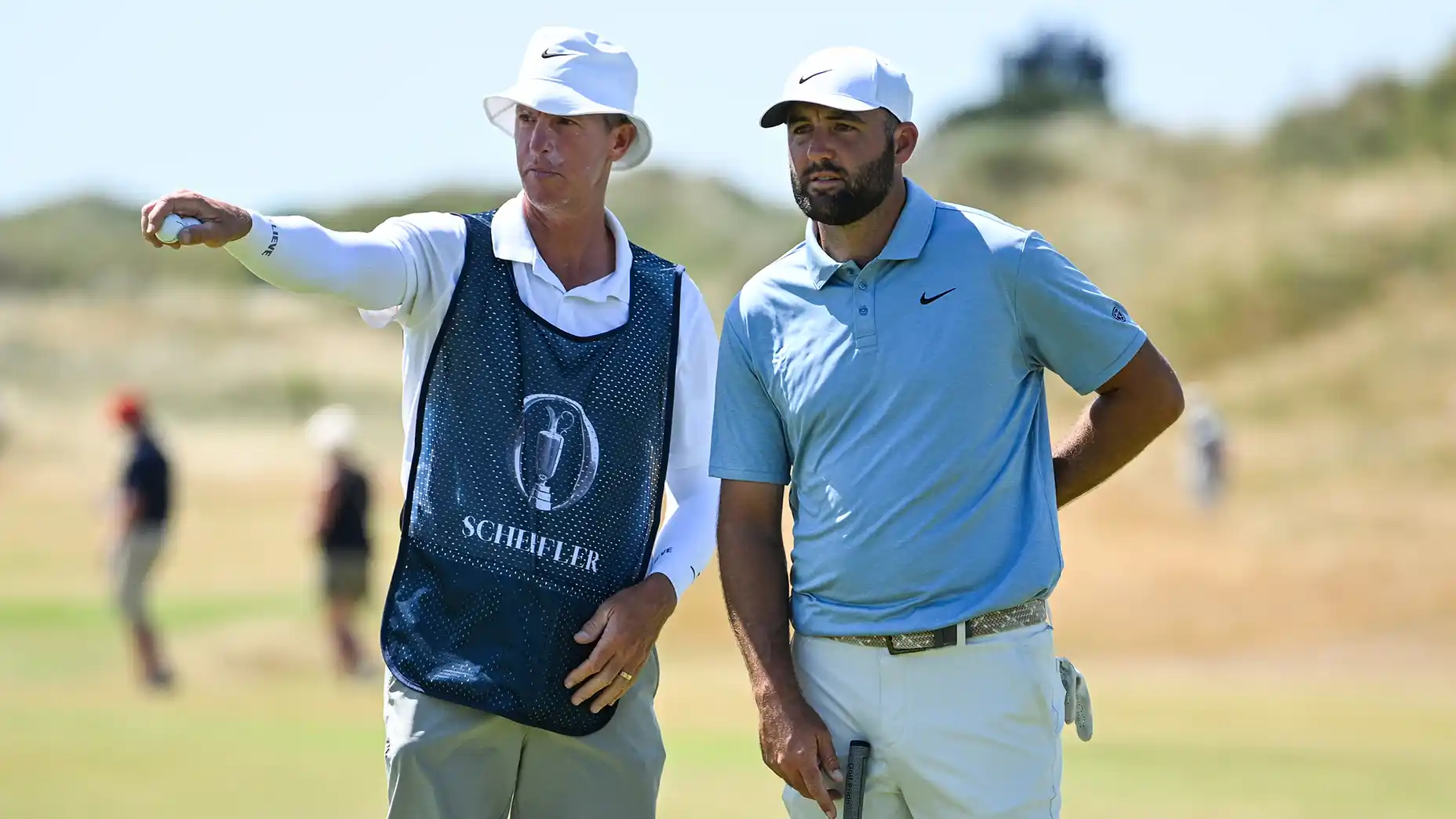 2026 Open Championship odds: Scottie Scheffler with caddie at Royal Birkdale.