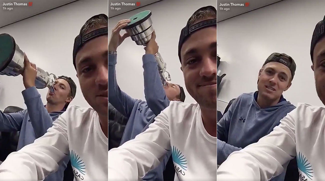 Jordan Spieth drinks out of claret jug after Open victory
